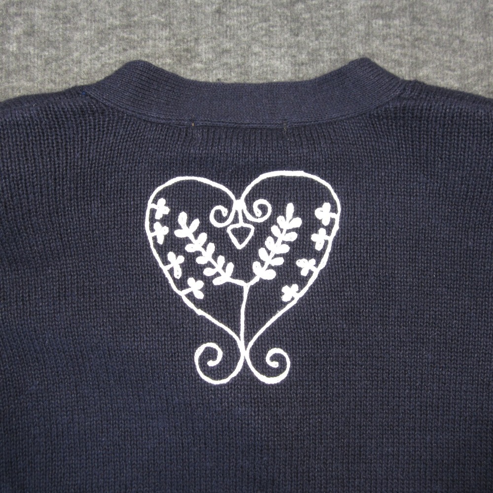 Bryn Connelly Cardigan Sweater M Navy White Embroidery Button Up Cottage Grandma - Picture 6 of 9